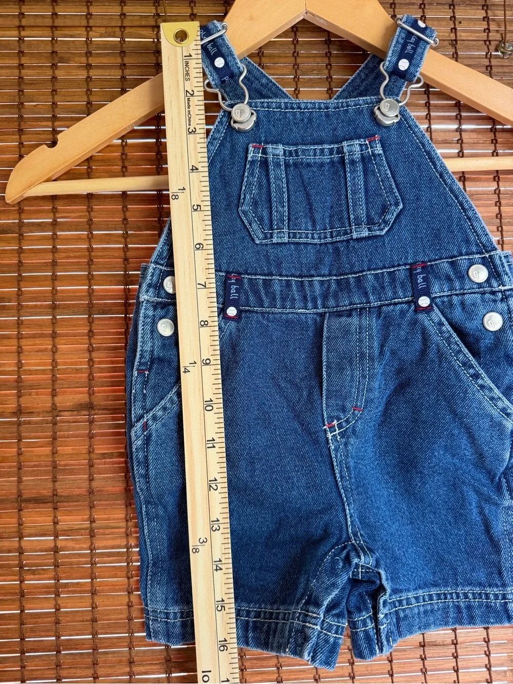 Vintage 2002 Gymboree Play Ball Baby Denim Shortalls 3-6M Baseball Overalls